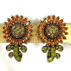 Heidi Daus “A Fabulous Sunflower “ clip on Earrings EUC